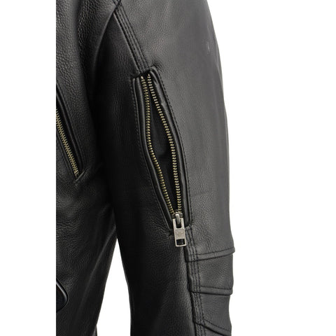 Milwaukee Leather MLM1515 Men's 'Triple Stitch' Beltless Black Leather Moto Jacket