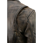Milwaukee Leather MLM1515 Men's 'Triple Stitched' Beltless Distressed Brown Leather Jacket