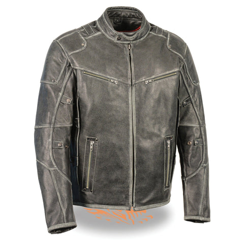 Milwaukee Leather MLM1536 Men's Vintage Grey 'Triple Vent's' Leather Jacket with Dual Gun Pockets - Milwaukee Leather Mens Leather Jackets