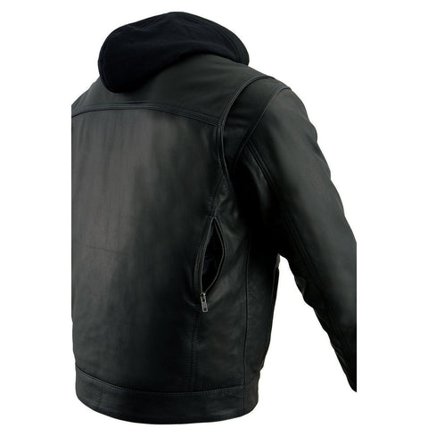 Milwaukee Leather MLM1537 Men's Black Leather ‘Utility Pocket’ Vented Jacket with Removable Hoodie