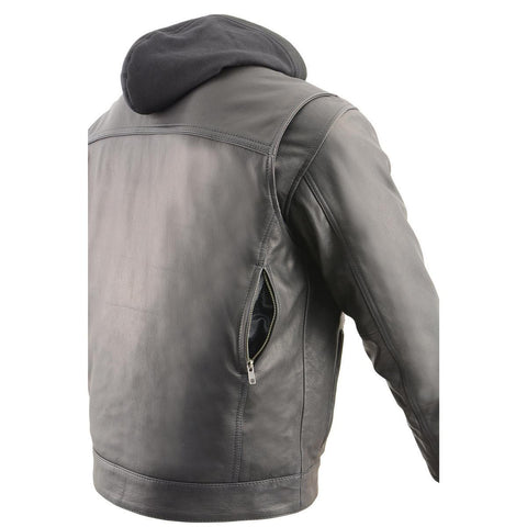 Milwaukee Leather MLM1537 Men's Black Leather ‘Utility Pocket’ Vented Jacket with Removable Hoodie