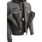 Milwaukee Leather MLM1537 Men's Black Leather ‘Utility Pocket’ Vented Jacket with Removable Hoodie