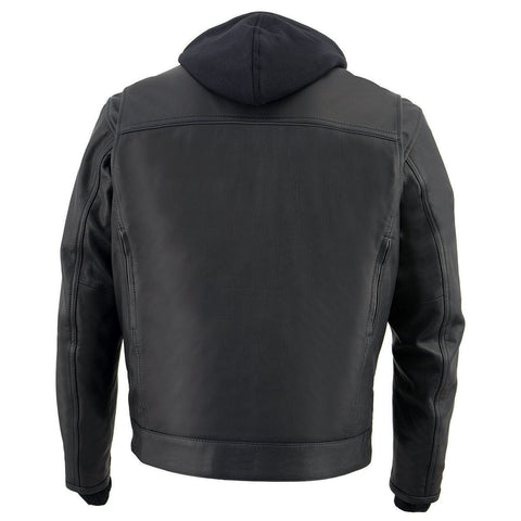 Milwaukee Leather MLM1537 Men's Black Leather ‘Utility Pocket’ Vented Jacket with Removable Hoodie