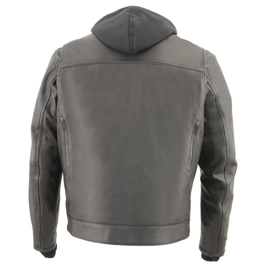 Milwaukee Leather MLM1537 Men's Black Leather ‘Utility Pocket’ Vented Jacket with Removable Hoodie