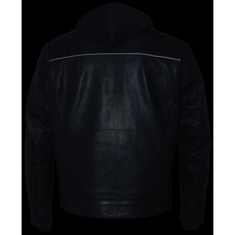 Milwaukee Leather MLM1537 Men's Black Leather ‘Utility Pocket’ Vented Jacket with Removable Hoodie