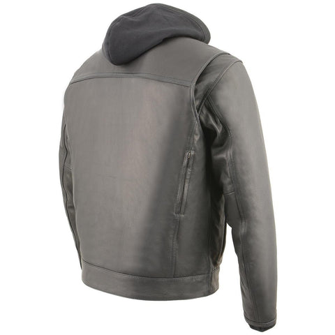 Milwaukee Leather MLM1537 Men's Black Leather ‘Utility Pocket’ Vented Jacket with Removable Hoodie