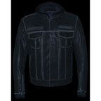 Milwaukee Leather MLM1539 Men's Distressed Grey Leather ‘Utility Pocket’ Vented Jacket with Removable Hoodie