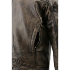Milwaukee Leather MLM1550 Men's Vented Black-Beige Distressed Leather Scooter Jacket