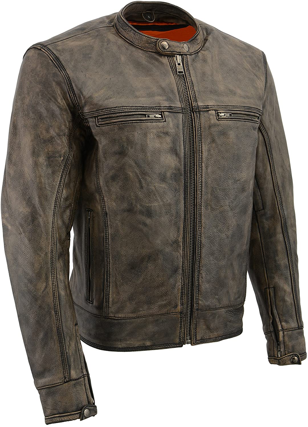 Milwaukee Leather MLM1550 Men's Vented Black-Beige Distressed Leather Scooter Jacket