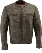 Milwaukee Leather MLM1550 Men's Vented Black-Beige Distressed Leather Scooter Jacket