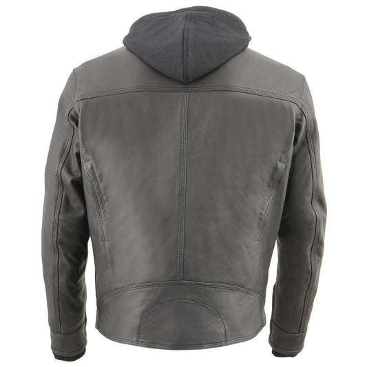 Milwaukee Leather MLM1552 Men's Black Leather ‘Utility Pocket’ Vented Jacket with Removable Hoodie