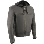 Milwaukee Leather MLM1552 Men's Black Leather ‘Utility Pocket’ Vented Jacket with Removable Hoodie