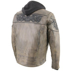 Milwaukee Leather MLM1561 Men's Distress Brown Leather Jacket with Reflective Skulls