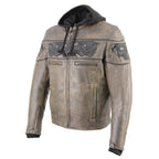 Milwaukee Leather MLM1561 Men's Distress Brown Leather Jacket with Reflective Skulls
