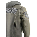 Milwaukee Leather MLM1562 Men's Distress Grey Leather Jacket with Reflective Skulls