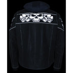 Milwaukee Leather MLM1562 Men's Distress Grey Leather Jacket with Reflective Skulls