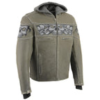 Milwaukee Leather MLM1562 Men's Distress Grey Leather Jacket with Reflective Skulls