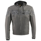 Milwaukee Leather MLM1563 Men's ‘Cross Over’ Black Leather Jacket with Reflective Skulls