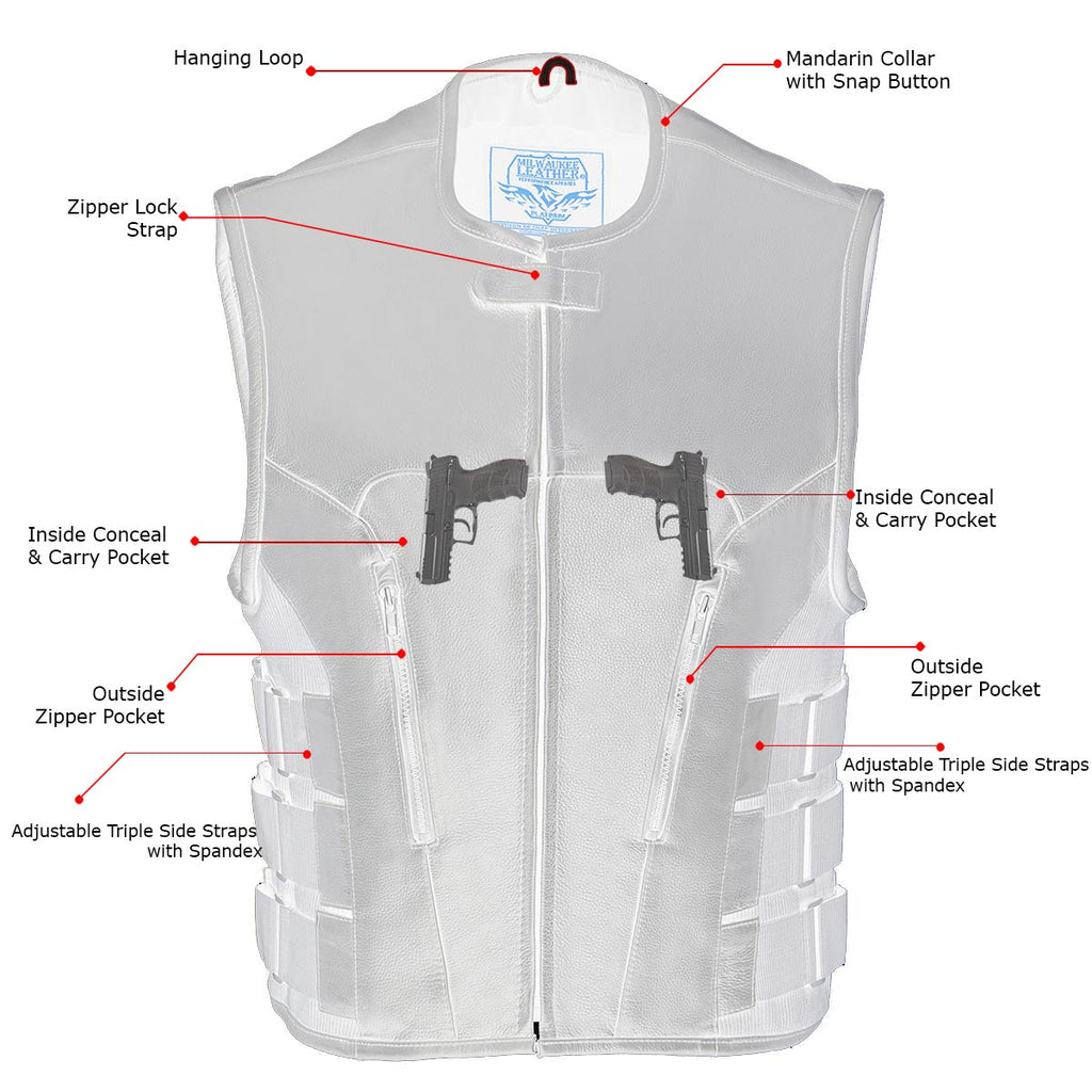 Milwaukee Leather MLM3500 Men's Swat Style Rider Leather Vest w/ Single Panel Back for Club Patches