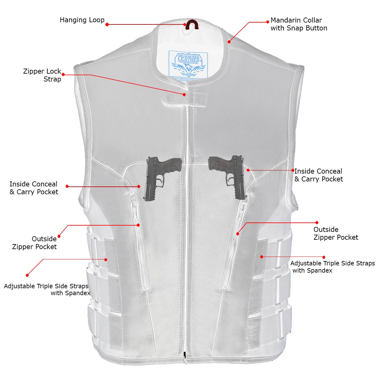 Milwaukee Leather MLM3500 Men's Swat Style Rider Leather Vest w/ Single Panel Back for Club Patches