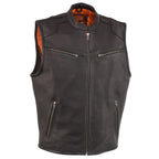 Milwaukee Leather MLM3502 Men's Cool-Tec Black Leather Zipper Vest with Gun Pockets - Milwaukee Leather Mens Leather Vests