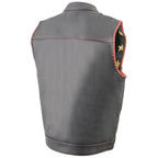 Milwaukee Leather MLM3506 Men’s ‘Old Glory’ Black Leather with Red Stitching Vest and Laced Arm Holes
