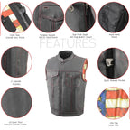 Milwaukee Leather MLM3506 Men’s ‘Old Glory’ Black Leather with Red Stitching Vest and Laced Arm Holes
