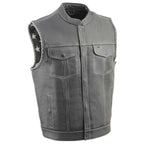 Milwaukee Leather MLM3507 Men’s ‘Old Glory’ Black Leather with Grey Stitching Vest and Laced Arm Holes