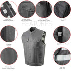 Milwaukee Leather MLM3507 Men’s ‘Old Glory’ Black Leather with Grey Stitching Vest and Laced Arm Holes