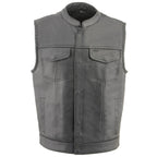 Milwaukee Leather MLM3507 Men’s ‘Old Glory’ Black Leather with Grey Stitching Vest and Laced Arm Holes
