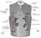 Milwaukee Leather MLM3508 Men's Black Premium Leather Vest - Old Glory Laced Armholes Black Stitching Club Style Vest