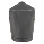 Milwaukee Leather MLM3509 Men's Black Premium Leather Vest - Old Glory Laced Armholes White Stitching Club Style Vest