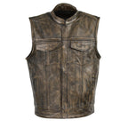 Milwaukee Leather MLM3510 Men's 'Club' Distressed Brown Open Neck Vest with Zipper Closure - Milwaukee Leather Mens Leather Vests
