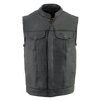 Milwaukee Leather Men's MLM3514 Black Premium Dual Closure Club Style Motorcycle Vest w/ Cool-Tec Leather Treatment