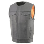 Milwaukee Leather Men's MLM3515 Black Premium Collarless Club Style Motorcycle Vest w/ Cool-Tec Leather Treatment