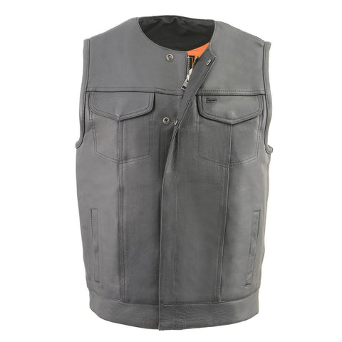 Milwaukee Leather MLM3515 Men's Collarless “Club” Black Leather Vest with Cool-Tec Technology