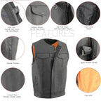 Milwaukee Leather Men's MLM3515 Black Premium Collarless Club Style Motorcycle Vest w/ Cool-Tec Leather Treatment