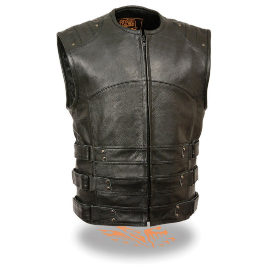 Milwaukee Leather MLM3530 Men's SWAT Style Leather Biker Vest with Gun Pocket - Milwaukee Leather Mens Leather Vests