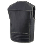 Milwaukee Leather MLM3536 Men's Distressed Grey Leather Collarless Motorcycle Rider Vest