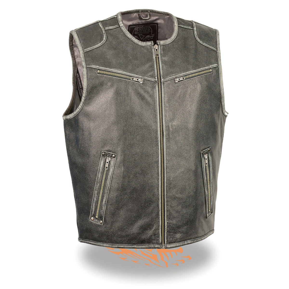 Milwaukee Leather MLM3536 Men's Vintage Grey Leather Vest with Dual Gun Pockets - Milwaukee Leather Mens Leather Vests