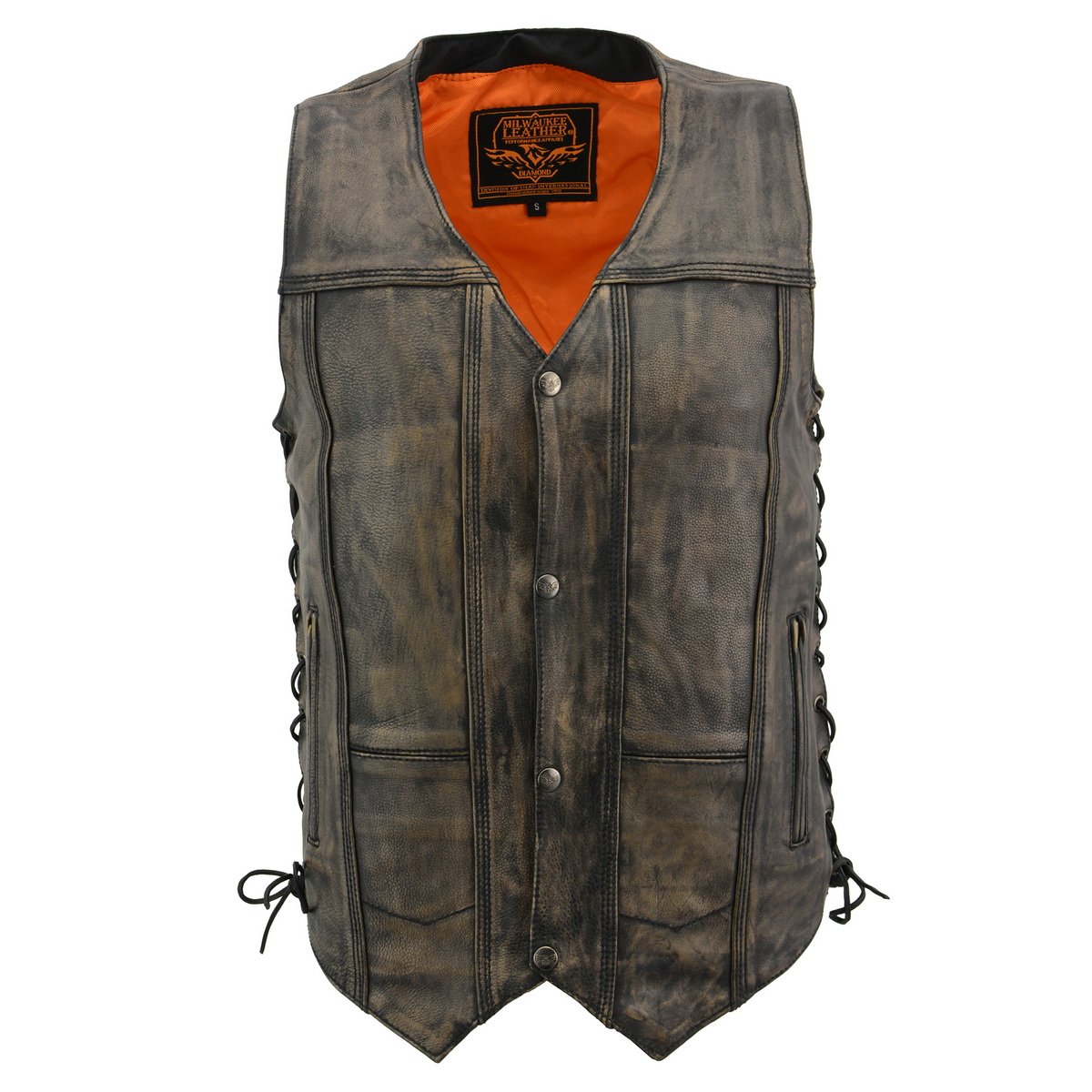 Milwaukee Leather MLM3540 Men's Distressed Brown 10 Pocket Leather Vest with Gun Pockets - Milwaukee Leather Mens Leather Vests