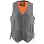 Milwaukee Leather MLM3541 Men's ’10-Pocket’ Black Leather Vest with Cool-Tec Technology