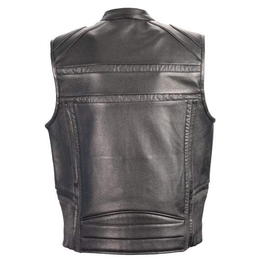 Milwaukee Leather MLM3560 Men's Black Leather Vest with Reflective Piping and Gun Pockets - Milwaukee Leather Mens Leather Vests