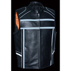 Milwaukee Leather MLM3560 Men's Black Leather Vest with Reflective Piping and Gun Pockets - Milwaukee Leather Mens Leather Vests