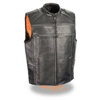 Milwaukee Leather MLM3560 Men's Black Leather Vest with Reflective Piping and Gun Pockets - Milwaukee Leather Mens Leather Vests