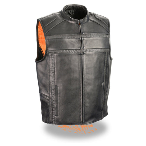 Milwaukee Leather MLM3560 Men's Black Leather Vest with Reflective Piping and Gun Pockets - Milwaukee Leather Mens Leather Vests