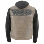 Milwaukee Leather MLM3561 Men's '2 in 1' Distressed Brown Leather Vest with Reflective Skulls