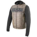 Milwaukee Leather MLM3561 Men's '2 in 1' Distressed Brown Leather Vest with Reflective Skulls