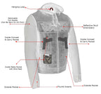 Milwaukee Leather MLM3563 Men's Leather Vest w/ Removeable Hoodie - Black 2 in 1 Reflective Skulls Motorcycle Vest