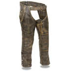 Milwaukee Leather MLM5500 Men's Distressed Brown Four Pocket Thermal Lined Leather Chaps - Milwaukee Leather Mens Leather Chaps